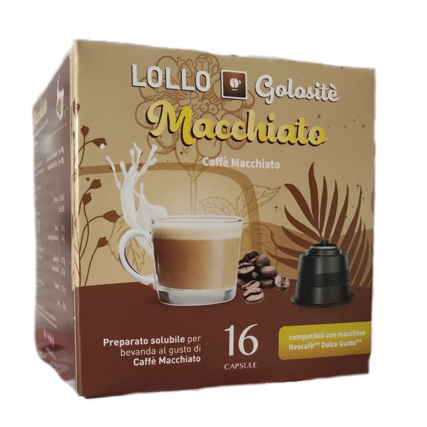 BOX DA 16 CAPSULE LOLLO GOLOSITE' MACCHIATO "CAFFE' MACCHIATO" COMPATIBILI DOLCE GUSTO