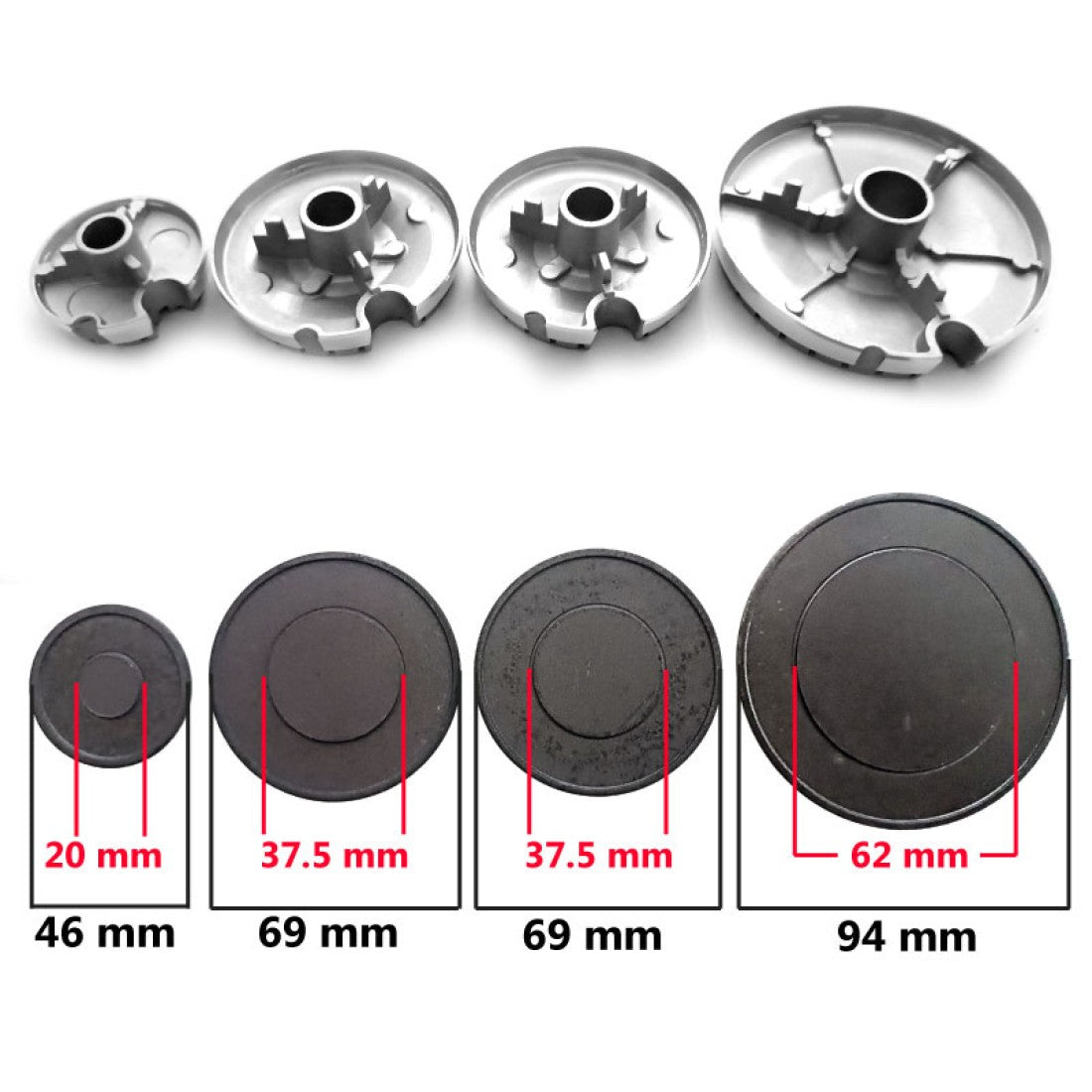 SERIE BRUCIATORI + PIATTELLI SPARTIFIAMMA ORIGINALE PER PIANI COTTURA DE LONGHI - BOSCH - ARISTON - INDESIT