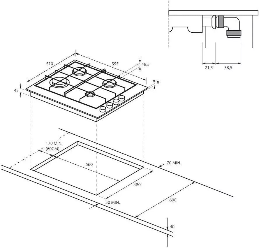 PIANO COTTURA A GAS 4 FUOCHI DA 60 CM CANDY CHW6LBX