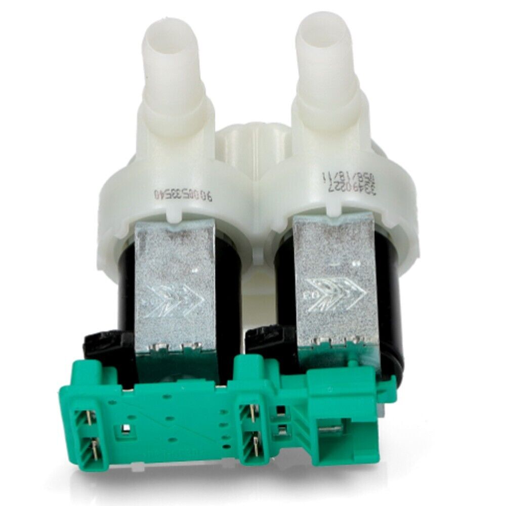 ELETTROVALVOLA 2 VIE 180° USCITA 10mm ATTACCO CON MORSETTIERA ADATTABILE LAVATRICE BOSCH - SIEMENS - NEFF