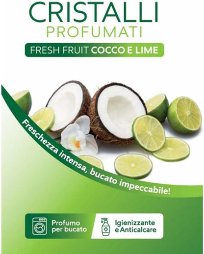 CRISTALLI PROFUMATI PER BUCATO "FRESH FRUIT COCCO E LIME" IGIENIZZANTE - ANTICALCARE - AMMORBIDENTE