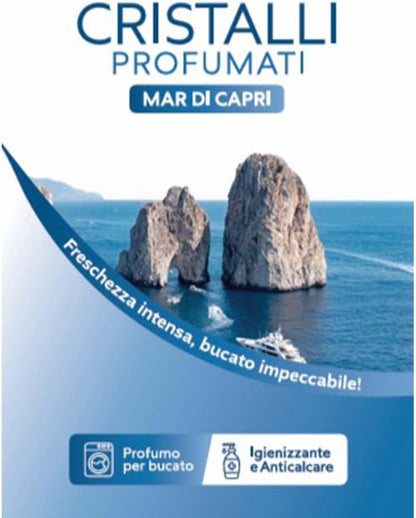 CRISTALLI PROFUMATI PER BUCATO "MAR DI CAPRI" IGIENIZZANTE - ANTICALCARE - AMMORBIDENTE