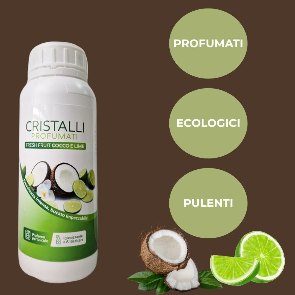 CRISTALLI PROFUMATI PER BUCATO "FRESH FRUIT COCCO E LIME" IGIENIZZANTE - ANTICALCARE - AMMORBIDENTE