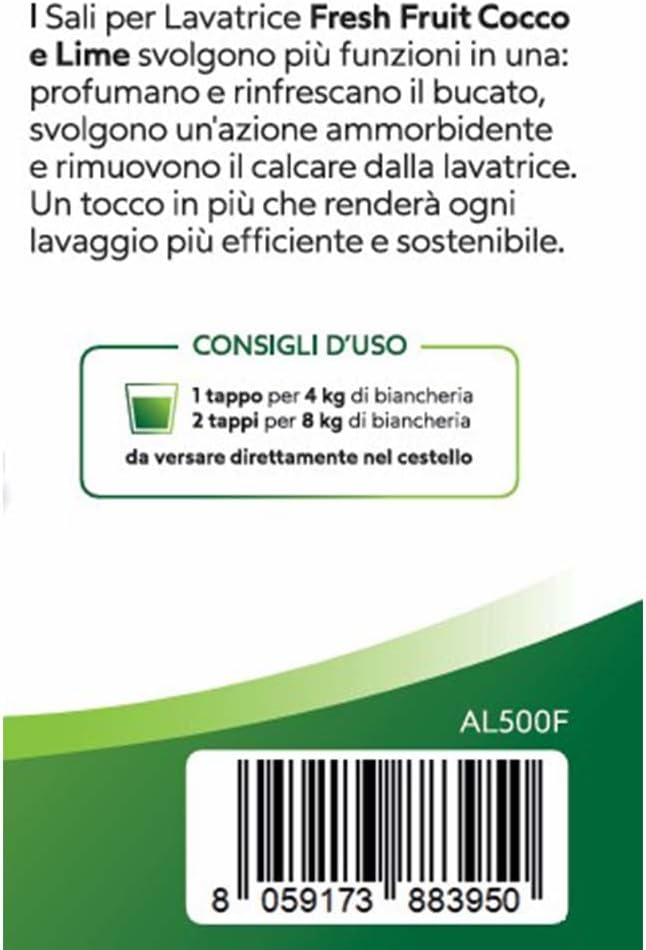 CRISTALLI PROFUMATI PER BUCATO "FRESH FRUIT COCCO E LIME" IGIENIZZANTE - ANTICALCARE - AMMORBIDENTE
