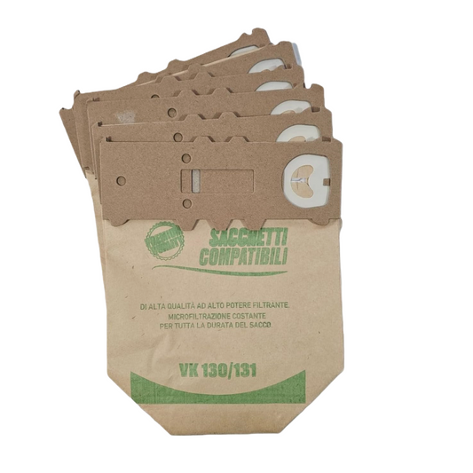 CONFEZIONE 6 SACCHETTI IN CARTA COMPATIBILE PER VORWERK FOLLETTO ADATTABILE PER VK130 VK131
