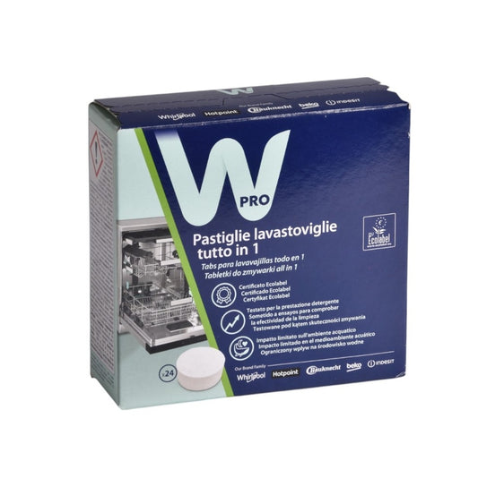 PASTIGLIE ECOLOGICHE TUTTO IN 1 PER LAVASTOVIGLIE 24PZ. UNIVERSALE WPRO WHIRLPOOL NTB200