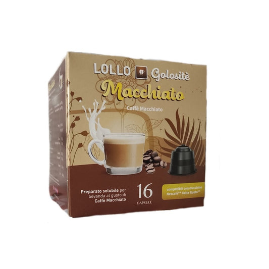 BOX DA 16 CAPSULE LOLLO GOLOSITE' MACCHIATO "CAFFE' MACCHIATO" COMPATIBILI DOLCE GUSTO
