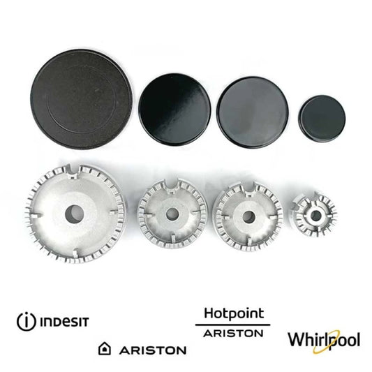 SERIE BRUCIATORI + PIATTELLI SPARTIFIAMMA ORIGINALE PER PIANI COTTURA DE LONGHI - BOSCH - ARISTON - INDESIT