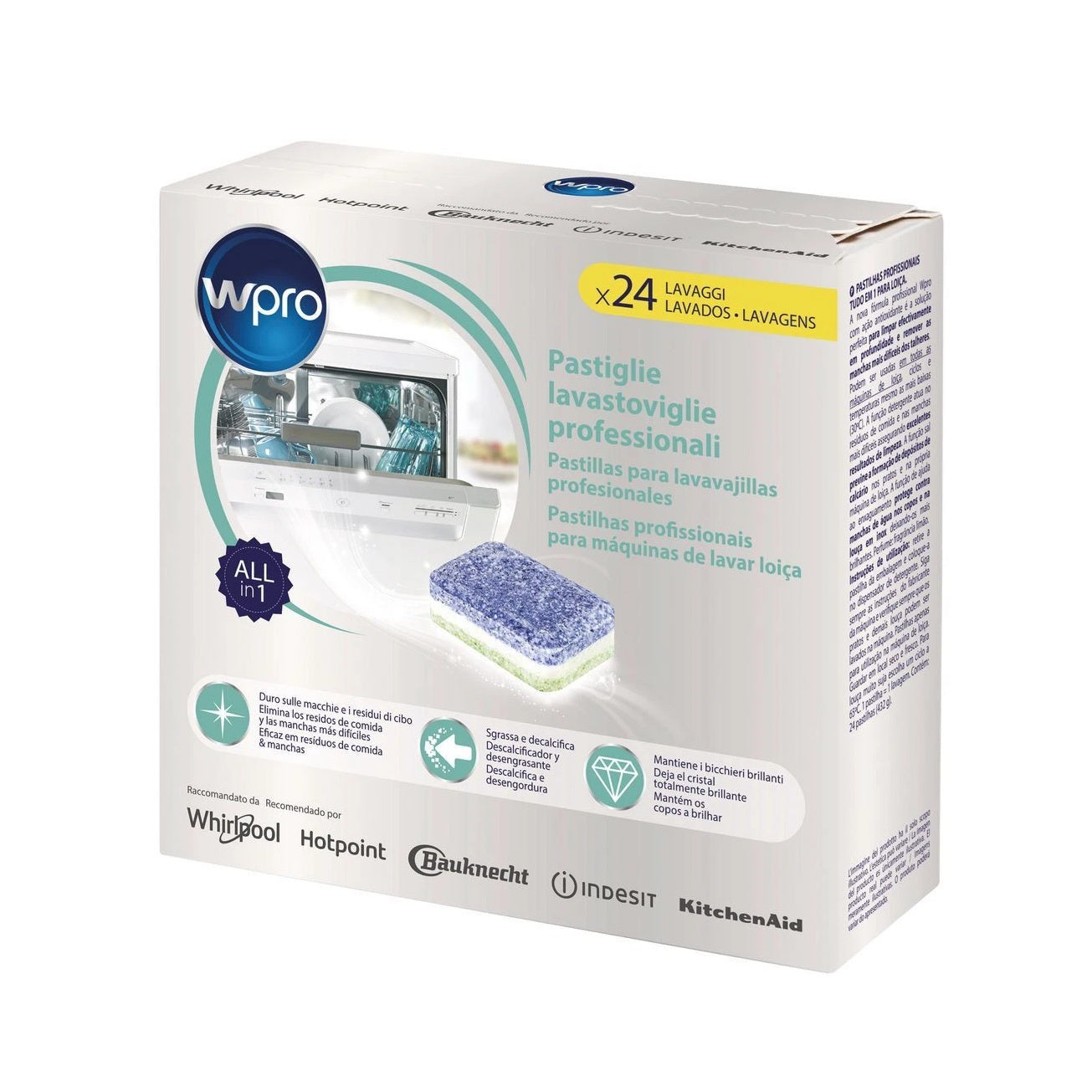 PASTIGLIE PROFESSIONALI PER LAVASTOVIGLIE 24PZ. UNIVERSALE WPRO WHIRLPOOL TAB200