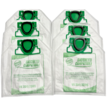 CONFEZIONE 6 SACCHETTI IN MICROFIBRA COMPATIBILE PER VORWERK FOLLETTO ADATTABILE PER VK200 - VK220S